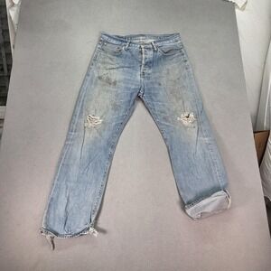 Vintage Levis 501 Jeans Mens Light Wash Thrashed Button Distressed Fits 32x30